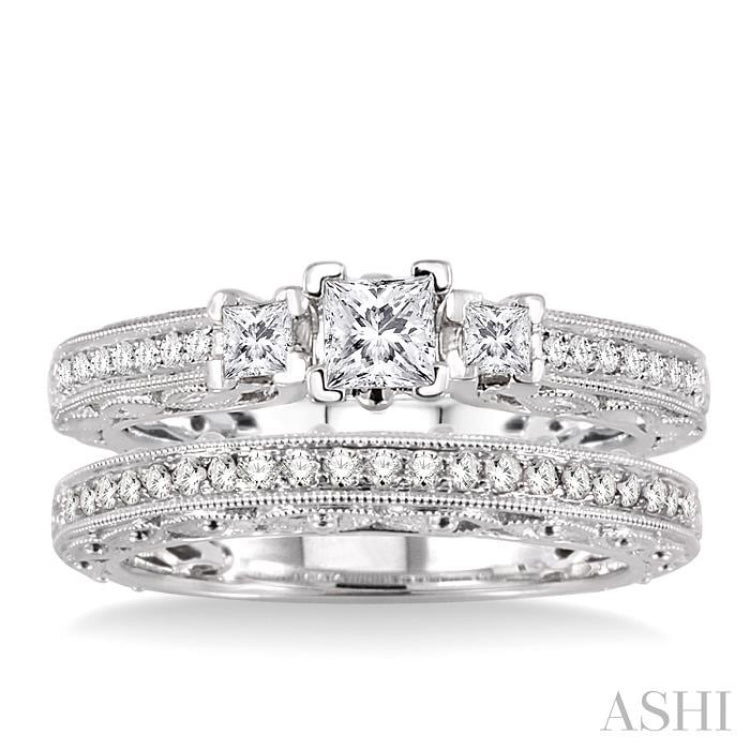 Princess Shape Past Present & Future Diamond Wedding Set