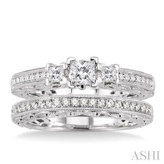 Princess Shape Past Present & Future Diamond Wedding Set