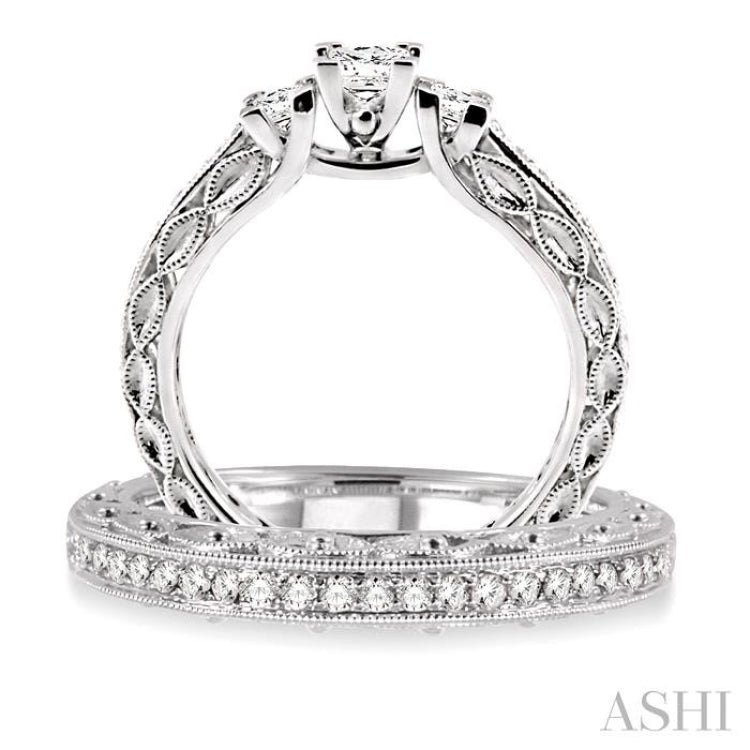 Princess Shape Past Present & Future Diamond Wedding Set