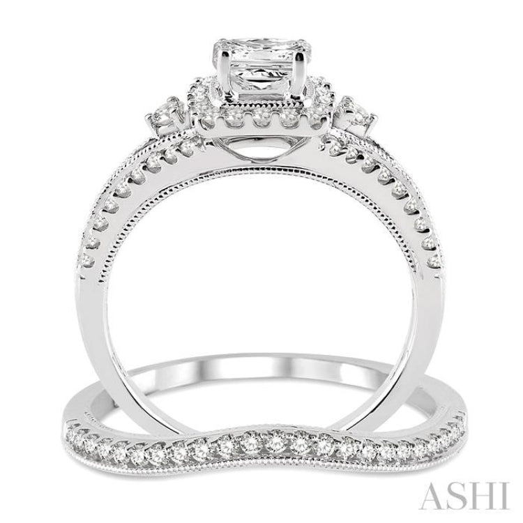 Princess Shape Halo Diamond Wedding Set