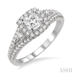 Princess Shape Semi-Mount Halo Diamond Engagement Ring