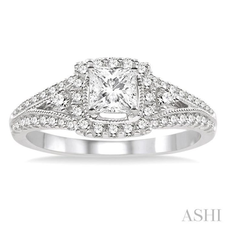 Princess Shape Semi-Mount Halo Diamond Engagement Ring