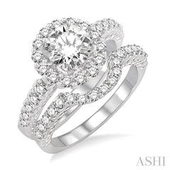 Round Shape Halo Diamond Wedding Set