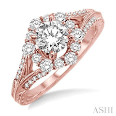 Round Shape Semi-Mount Halo Diamond Engagement Ring