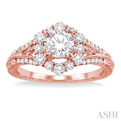 Round Shape Semi-Mount Halo Diamond Engagement Ring