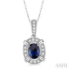 Oval Shape Gemstone & Halo Diamond Pendant