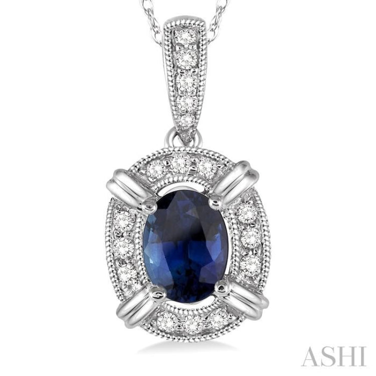 Oval Shape Gemstone & Halo Diamond Pendant