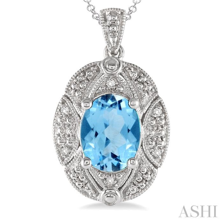 Silver Oval Shape Gemstone & Diamond Pendant