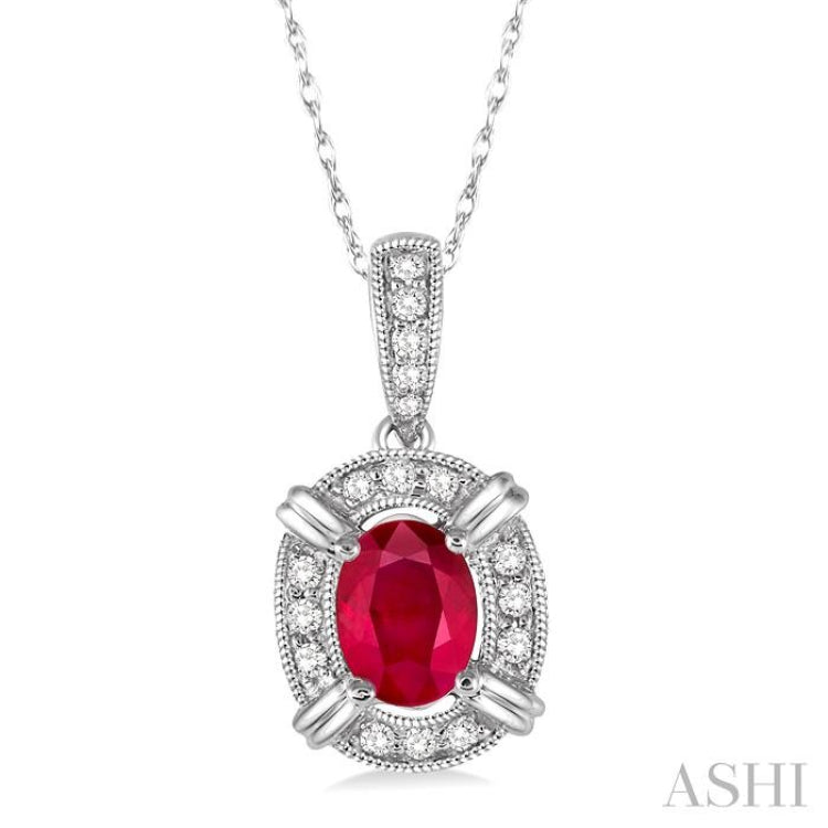 Oval Shape Gemstone & Halo Diamond Pendant