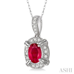 Oval Shape Gemstone & Halo Diamond Pendant