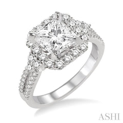 Princess Shape Semi-Mount Halo Diamond Engagement Ring