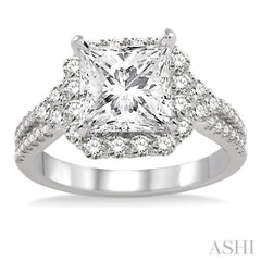 Princess Shape Semi-Mount Halo Diamond Engagement Ring