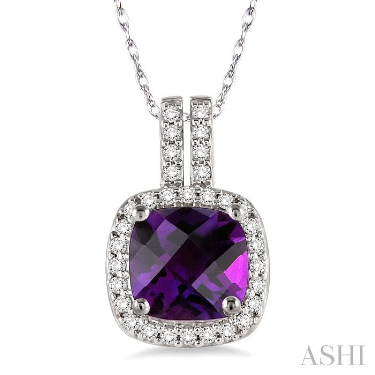 Cushion Shape Gemstone & Halo Diamond Pendant