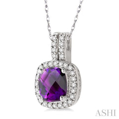 Cushion Shape Gemstone & Halo Diamond Pendant