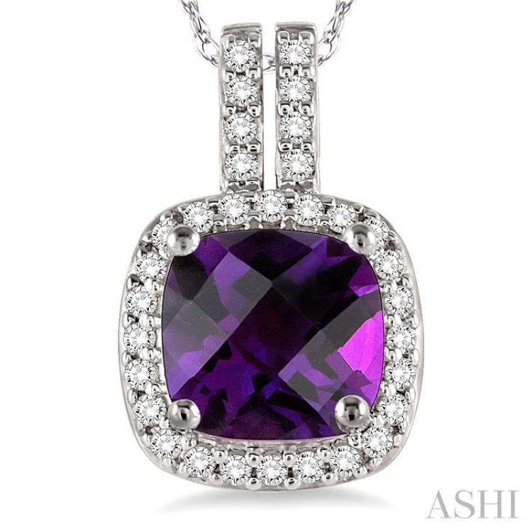 Cushion Shape Gemstone & Halo Diamond Pendant