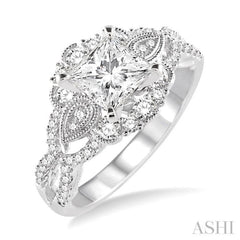 Princess Shape Semi-Mount Diamond Engagement Ring