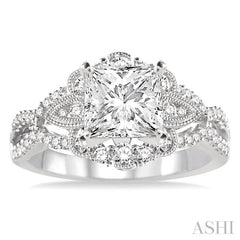 Princess Shape Semi-Mount Diamond Engagement Ring