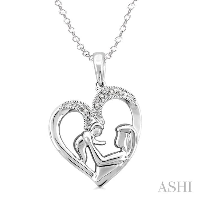 Silver Heart Shape Mom & Child Diamond Fashion Pendant