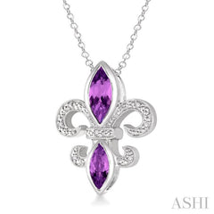 Silver Fleur De Lis Gemstone & Diamond Pendant