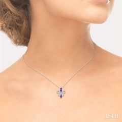 Silver Fleur De Lis Gemstone & Diamond Pendant