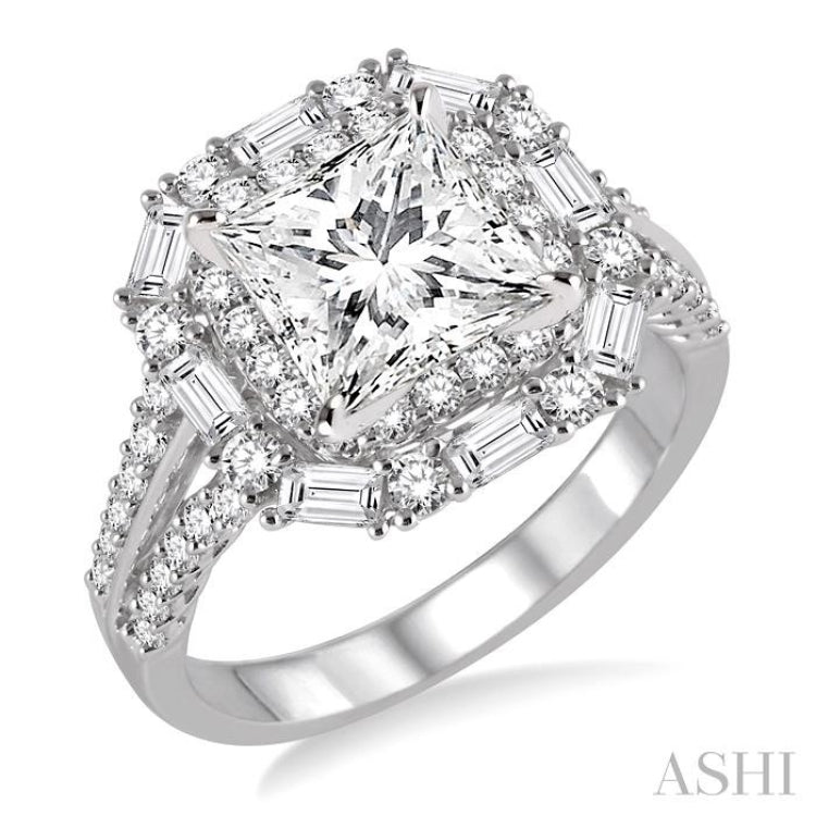 Princess Shape Semi-Mount Halo Diamond Engagement Ring