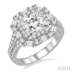 Princess Shape Semi-Mount Halo Diamond Engagement Ring