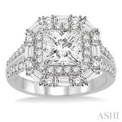 Princess Shape Semi-Mount Halo Diamond Engagement Ring