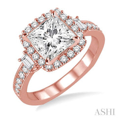 Princess Shape Semi-Mount Halo Diamond Engagement Ring