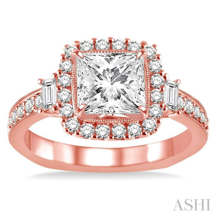 Princess Shape Semi-Mount Halo Diamond Engagement Ring