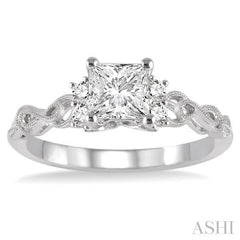 Princess Shape Semi-Mount Diamond Engagement Ring