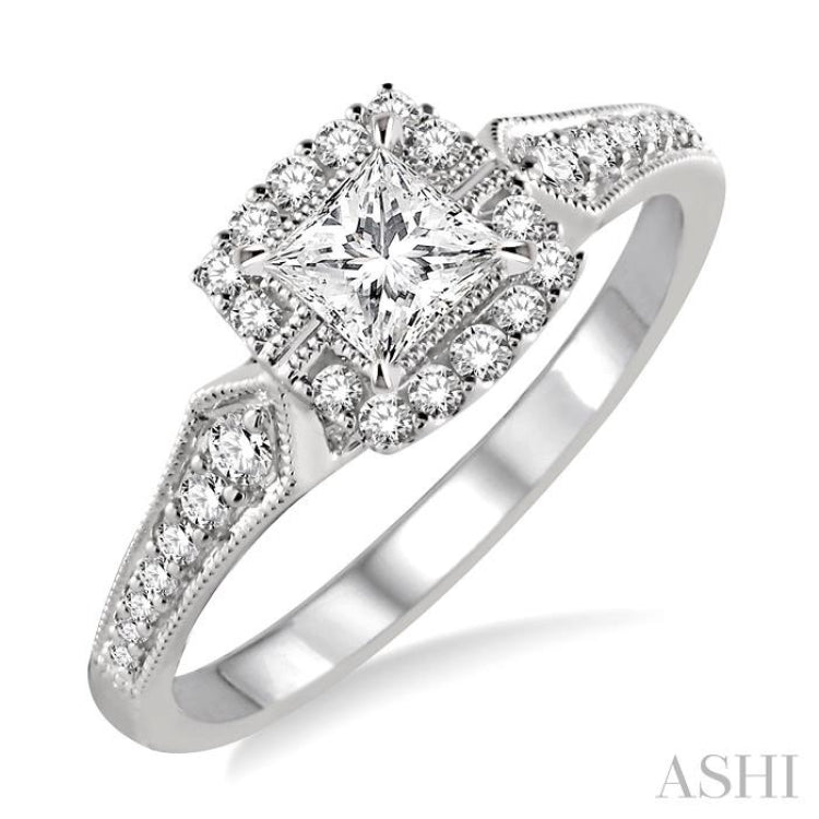 Princess Shape Semi-Mount Halo Diamond Engagement Ring