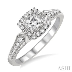 Princess Shape Semi-Mount Halo Diamond Engagement Ring