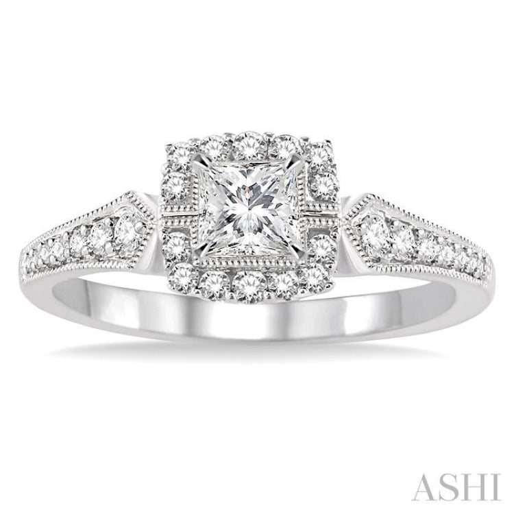 Princess Shape Semi-Mount Halo Diamond Engagement Ring