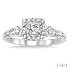 Princess Shape Semi-Mount Halo Diamond Engagement Ring