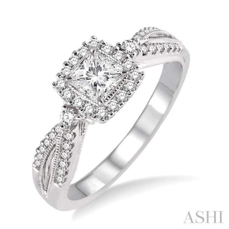 Princess Shape Halo Diamond Engagement Ring