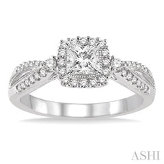 Princess Shape Halo Diamond Engagement Ring