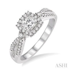 Princess Shape Semi-Mount Halo Diamond Engagement Ring