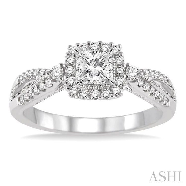 Princess Shape Semi-Mount Halo Diamond Engagement Ring