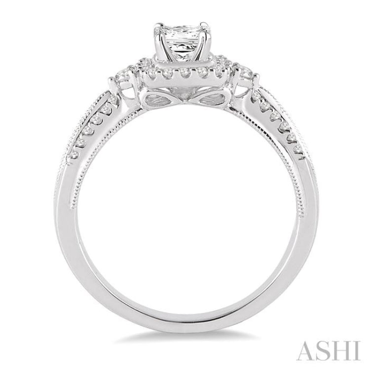 Princess Shape Semi-Mount Halo Diamond Engagement Ring