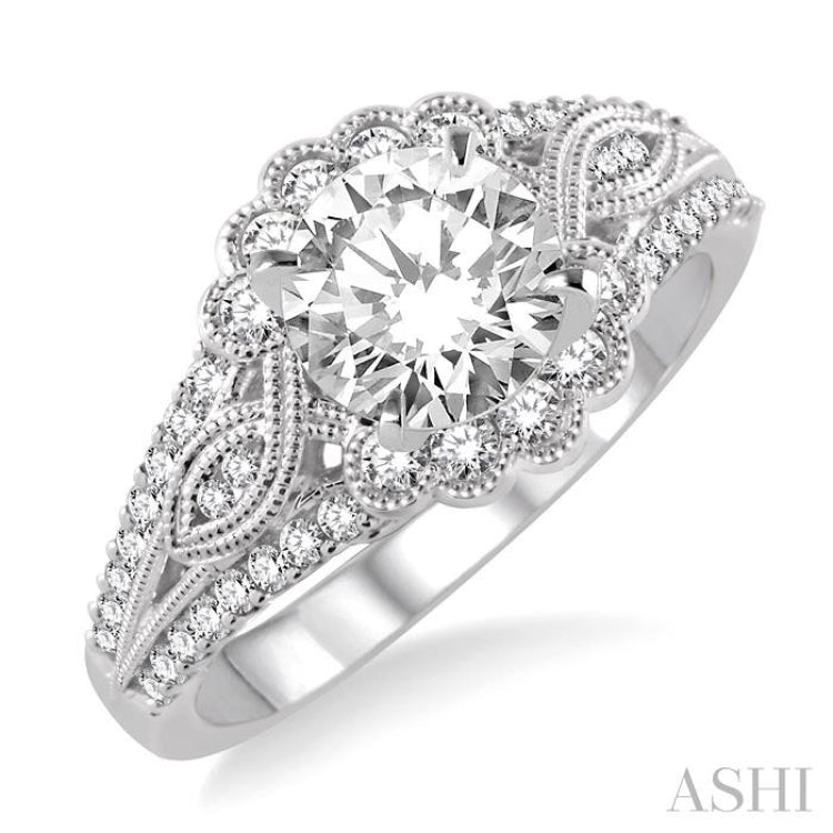 Round Shape Semi-Mount Diamond Flower Engagement Ring