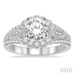 Round Shape Semi-Mount Diamond Flower Engagement Ring