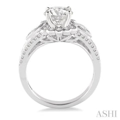 Round Shape Semi-Mount Diamond Flower Engagement Ring