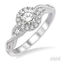 Round Shape Halo Diamond Engagement Ring