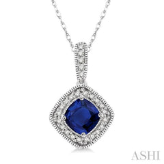 Cushion Shape Gemstone & Halo Diamond Pendant