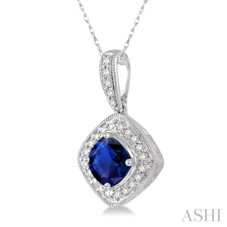 Cushion Shape Gemstone & Halo Diamond Pendant