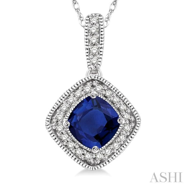 Cushion Shape Gemstone & Halo Diamond Pendant