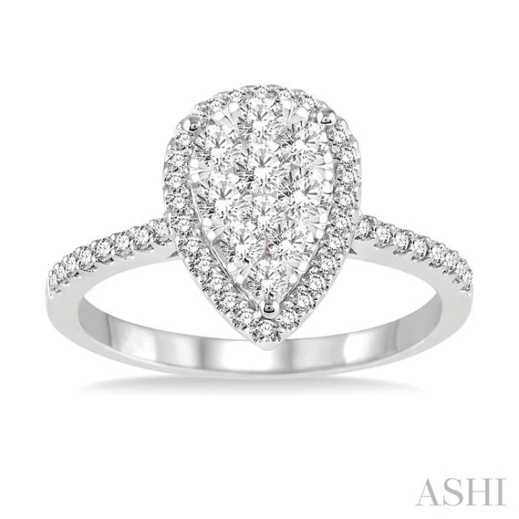 Pear Shape Halo Lovebright Essential Diamond Engagement Ring