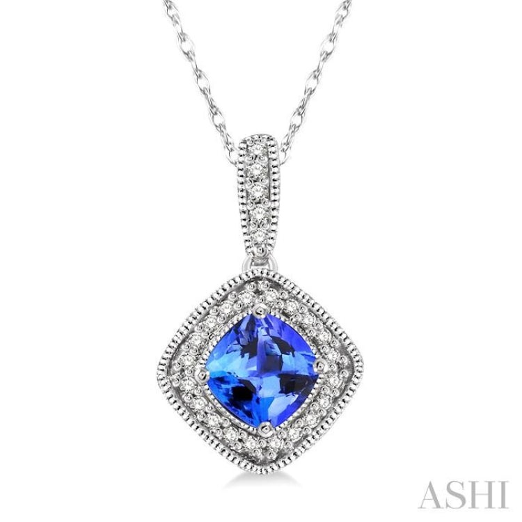 Cushion Shape Gemstone & Halo Diamond Pendant