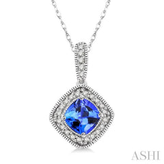 Cushion Shape Gemstone & Halo Diamond Pendant