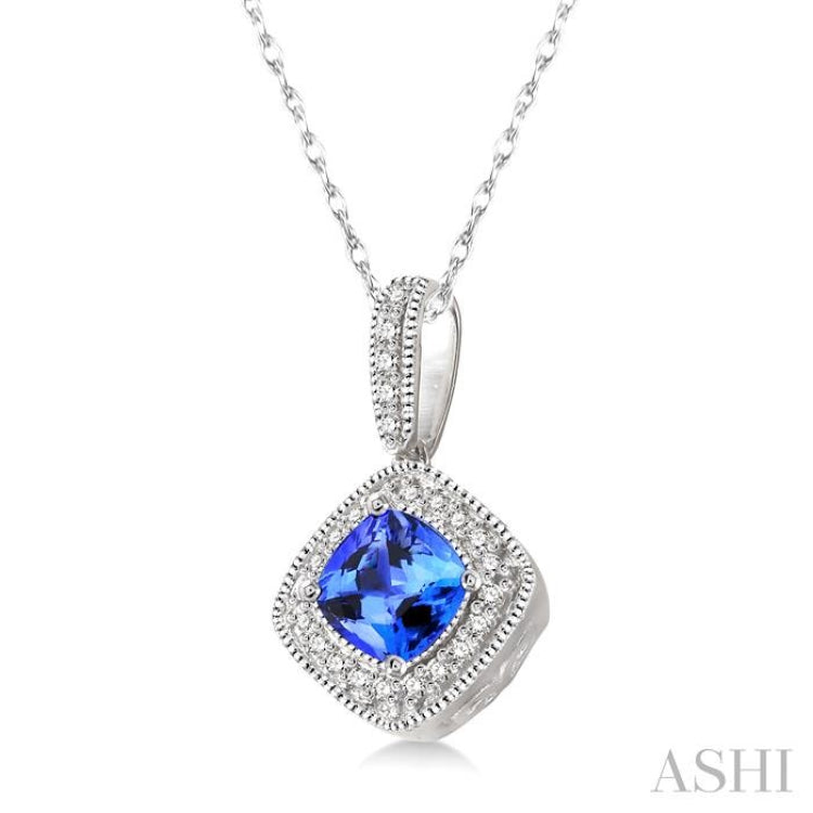 Cushion Shape Gemstone & Halo Diamond Pendant